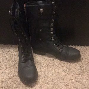SM New York Shoes - Black and Pink Fold Over Combat Boots SM New York Shoes - Black and Pink Fold Over Combat Boots